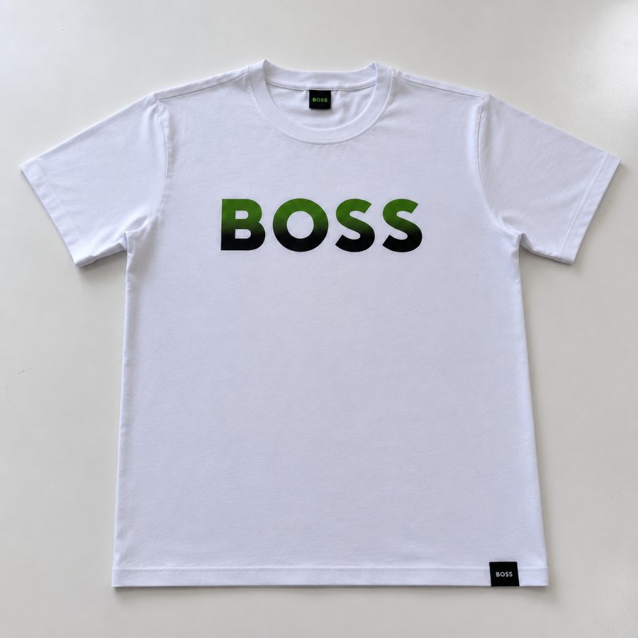 Playera Calidad Turca BOSS Blanca (degradado verde)