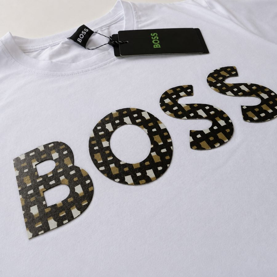 Playera Calidad Turca BOSS Blanca (animal print café)