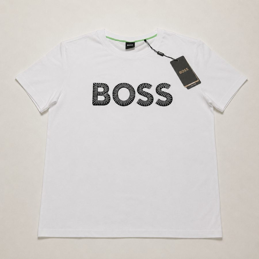 Playera Calidad Turca BOSS Blanca (letras doradas texturizadas)
