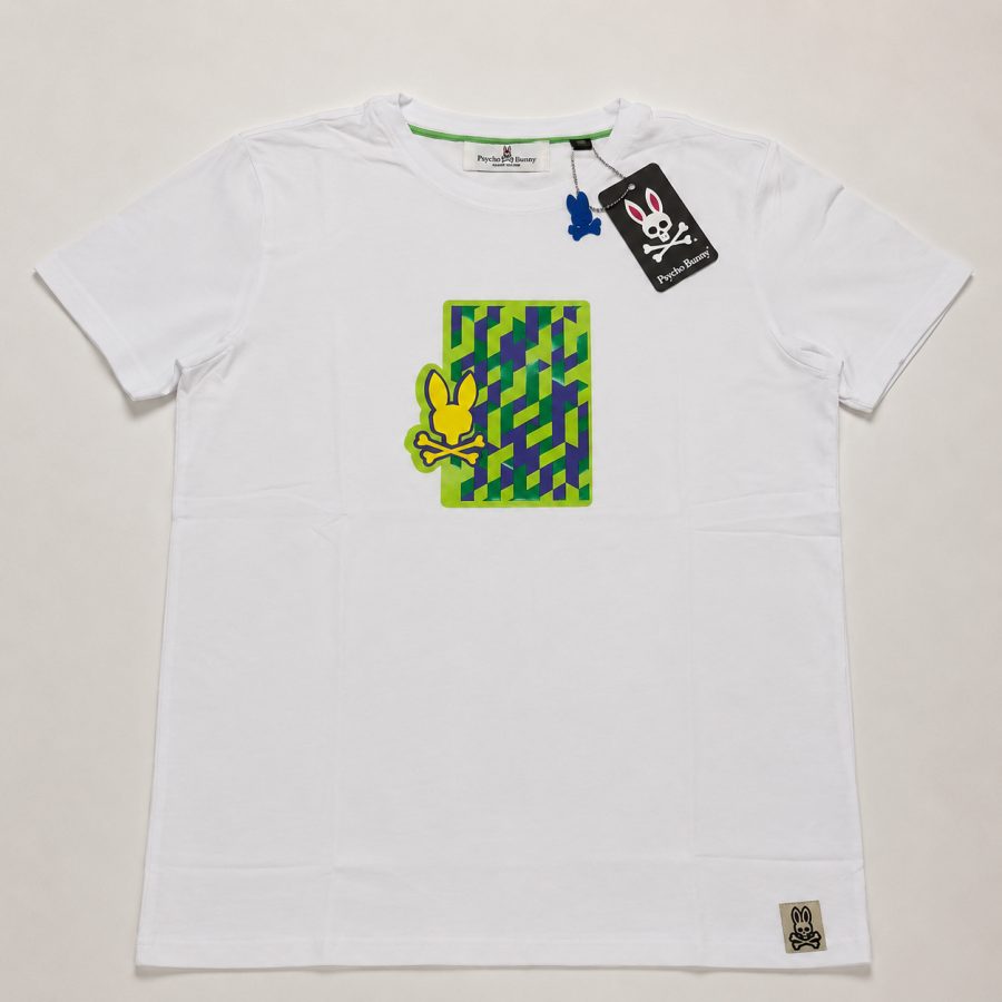 Playera Calidad Turca Psycho Bunny Blanca (geométrico verde)