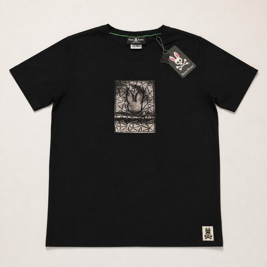 Playera Calidad Turca Psycho Bunny Negra (geométrico plateado)