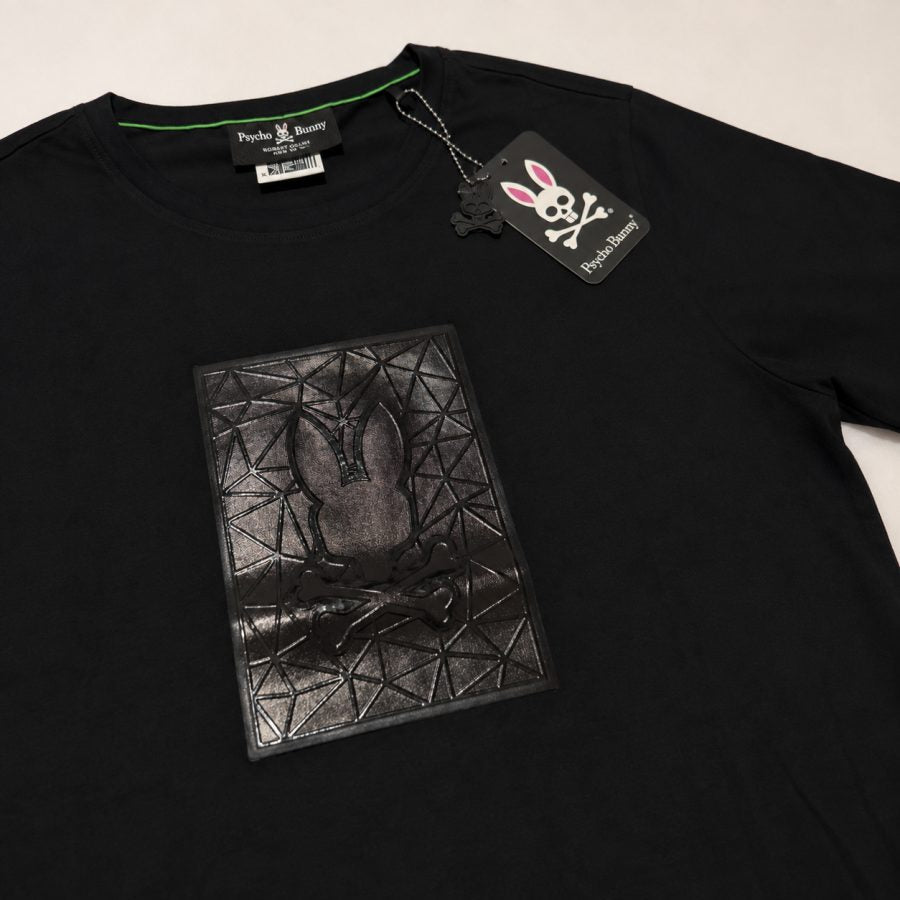 Playera Calidad Turca Psycho Bunny Negra (geométrico plateado)