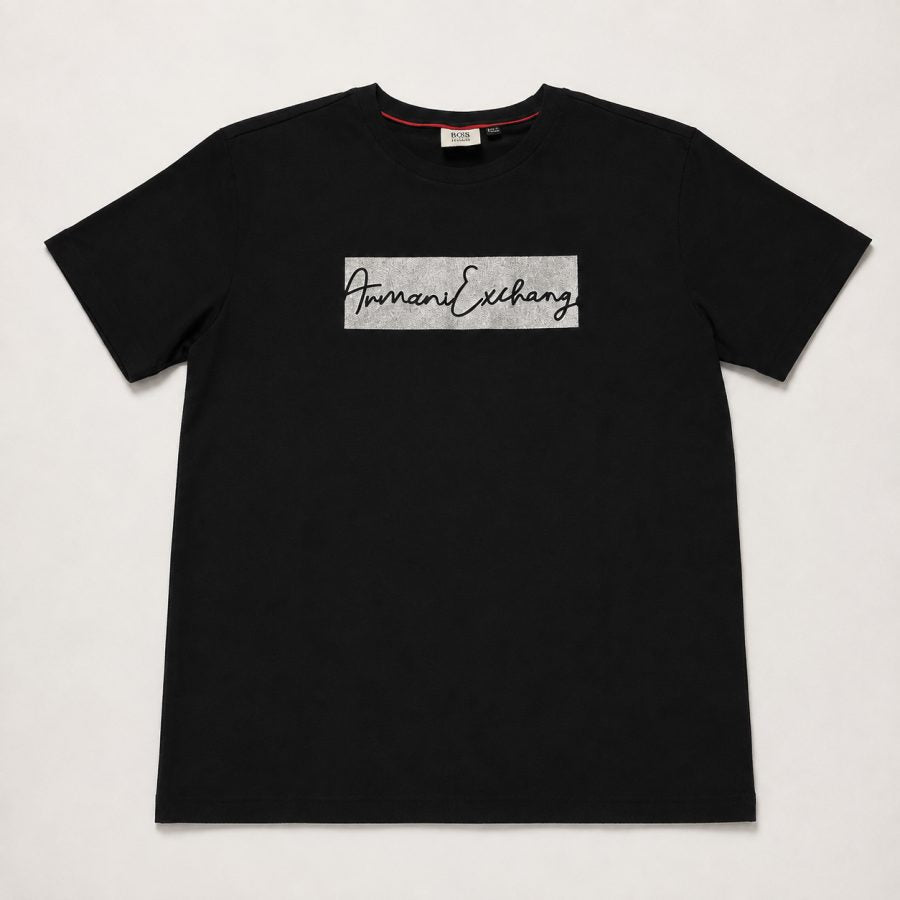 Playera Calidad Turca Armani Exchange Negra (cursiva plateada)