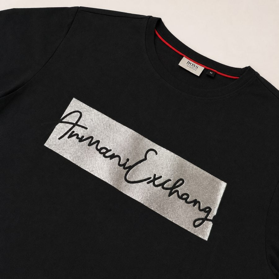 Playera Calidad Turca Armani Exchange Negra (cursiva plateada)