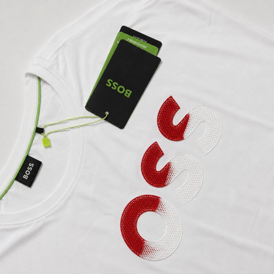 Playera Calidad Turca BOSS Blanca (rojo y blanco perforado)